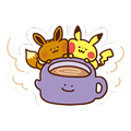 Evoli und Pikachu mit Ditto-Teetasse