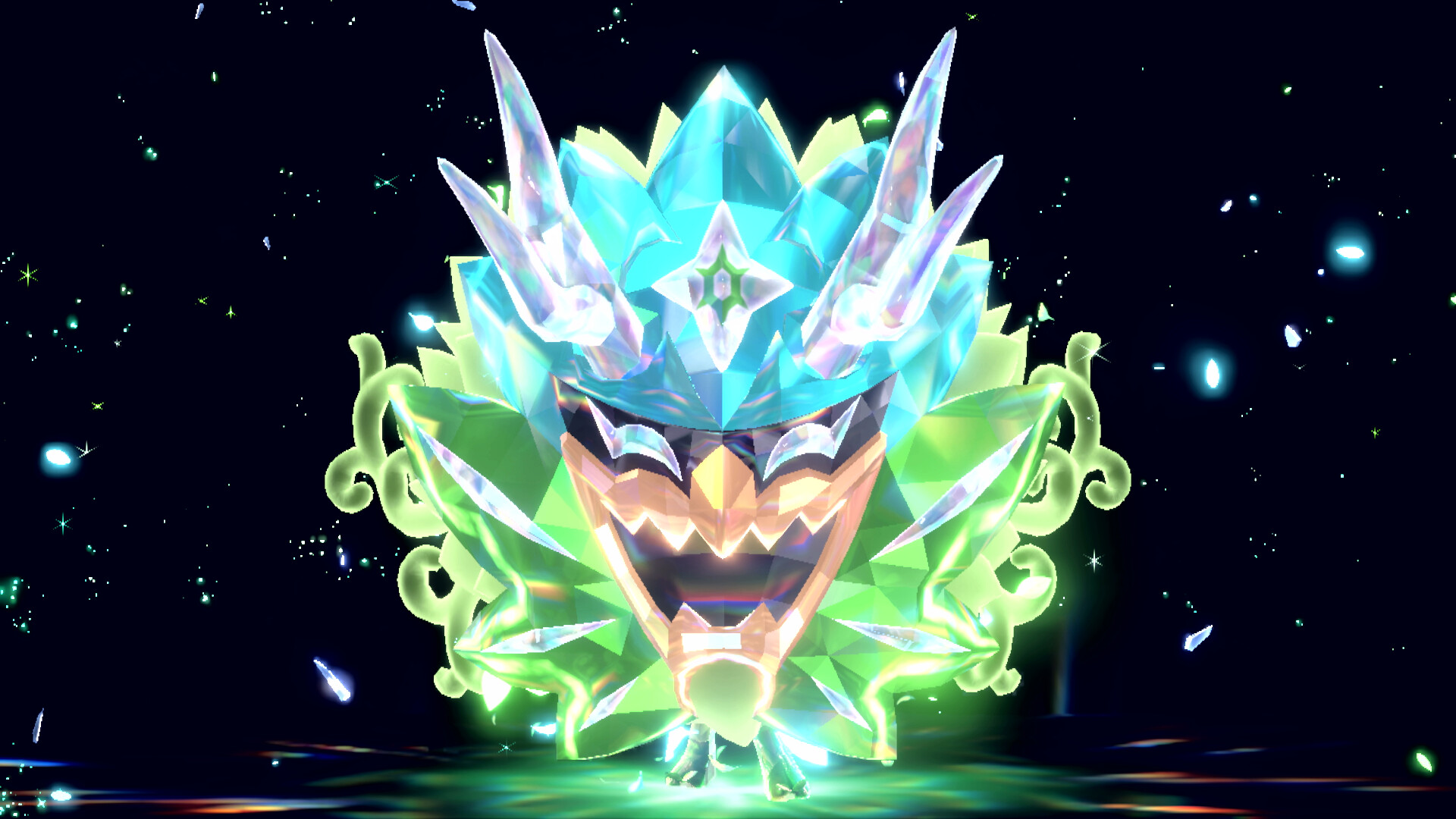 Screenshot von terakristallisiertem Ogerpon mit Türkisgrüne Maske Screenshot von terakristallisiertem Ogerpon mit Türkisgrüne Maske