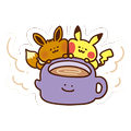 Evoli und Pikachu mit Ditto-Teetasse