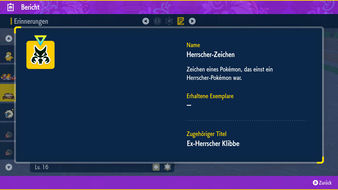 Beispiel von Zeichen im Bericht in Pokémon Karmesin und Purpur
