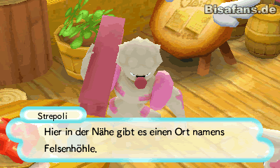 Ein Strepoli will uns beim Hausbau helfen, wenn wir ihm Aquamarine aus der Felsenhöhle bringen. Ein Strepoli will uns beim Hausbau helfen, wenn wir ihm Aquamarine aus der Felsenhöhle bringen.