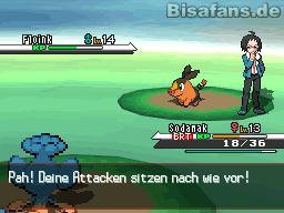 Dank unseres Affen-Pokémons ist er kein schwerer Gegner Dank unseres Affen-Pokémons ist er kein schwerer Gegner