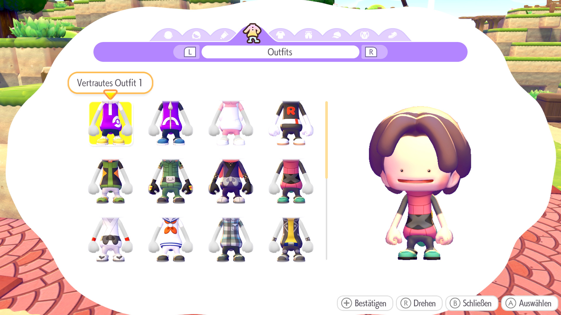 Screenshots zu Outfits ändern in Pokémon Pokopia Screenshots zu Outfits ändern in Pokémon Pokopia