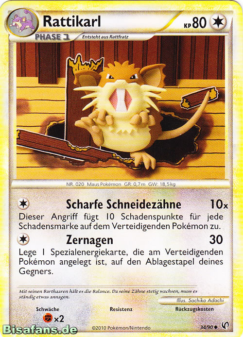 Pokemon Heartgold Soulsilver Unerschrocken 34/90 Rattikarl Reverse Holo Deutsch 