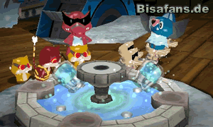 Freche Pokémon haben das heilende Lichttau-Wasser aus dem Brunnen von Spielstadt geklaut.